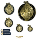 Medalha São Bento Resinada Dourada Colorida com Oração | 14mm, 18mm, 22mm, 30mm e 45mm