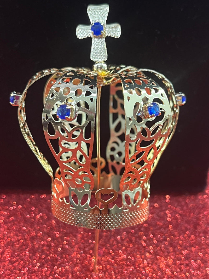 COROA ARTESANAL DOURADA DECORADA P/ IMAGENS DE 10CM A 70CM