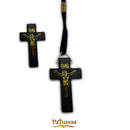 Cruz de madeira com cordão preto ( pacote com 12)