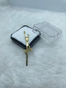 Pingente Cruz "Fé" em Aço Inox Dourado