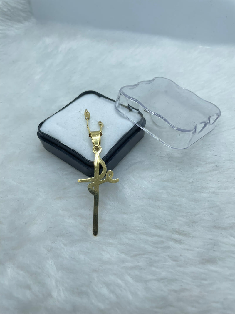 Pingente Cruz "Fé" em Aço Inox Dourado