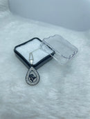 Pingente Gota com Flor e Strass com Corrente em Aço Inox