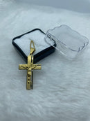 Pingente Cruz com Corrente e Oração do Pai Nosso em Aço Inox Dourado