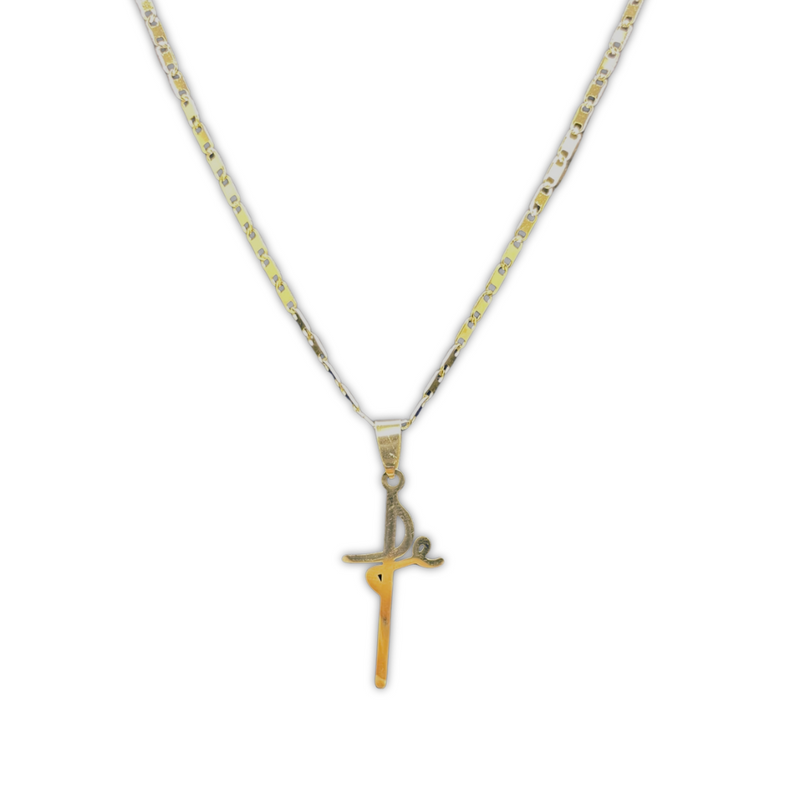 Pingente Cruz "Fé" em Aço Inox Dourado