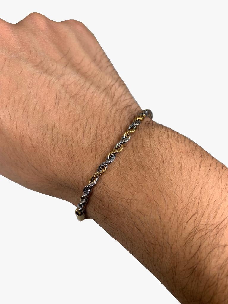 PULSEIRA EM AÇO INOXIDÁVEL PRATA COM DOURADO