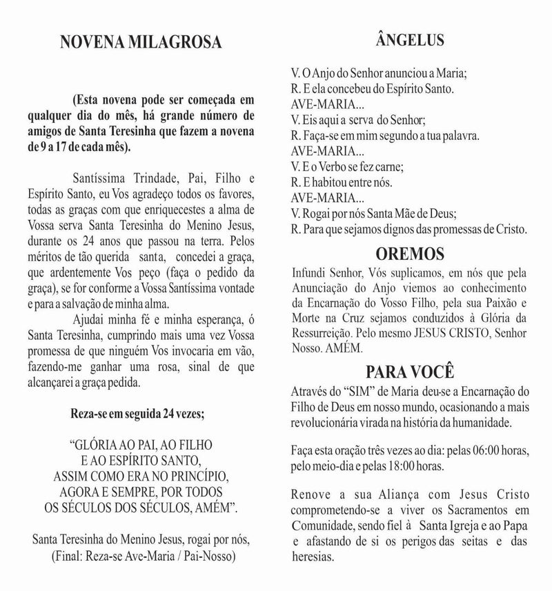 FOLHETO EXPLICATIVO NOVENA DAS ROSAS SANTA TERESINHA 15x21cm