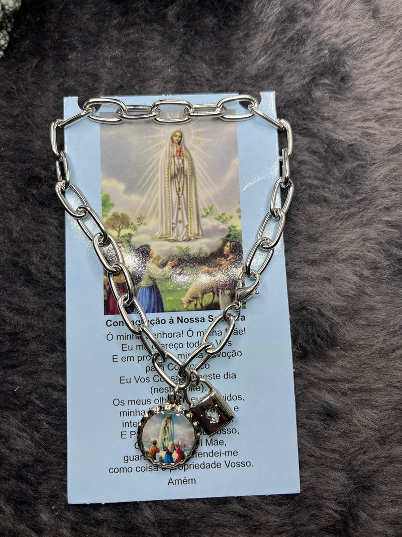 Pulseira cadeia de Nossa Senhora com corrente inox