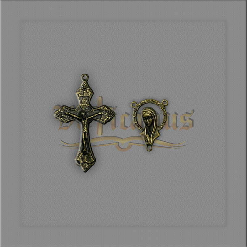 KIT CRUZ COM UVA 4 x 2,8cm E ENTREMEIO NOSSA SENHORA 2,3cm x 1,9cm (pacote com 100 de cada)