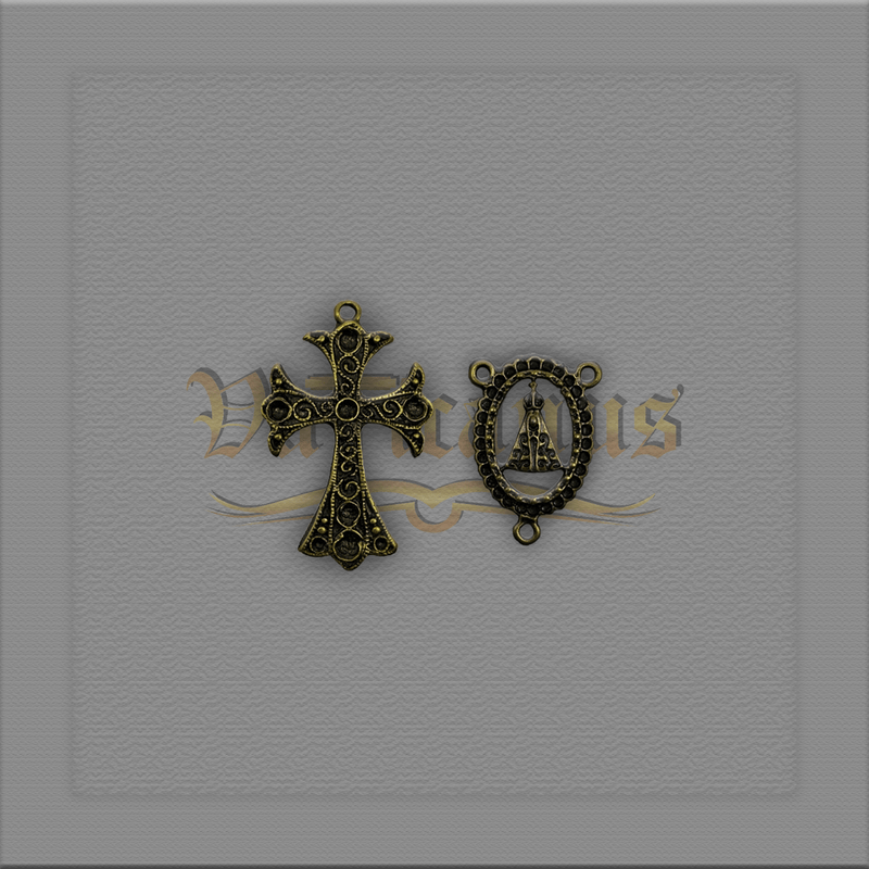 Kit cruz e entremeio Nossa Senhora Aparecida para montagem de terço de noiva