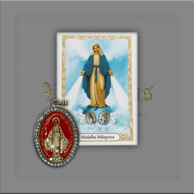 Medalha Milagrosa Resinada C/ Strass Grande 4x3cm Com corrente Inox
