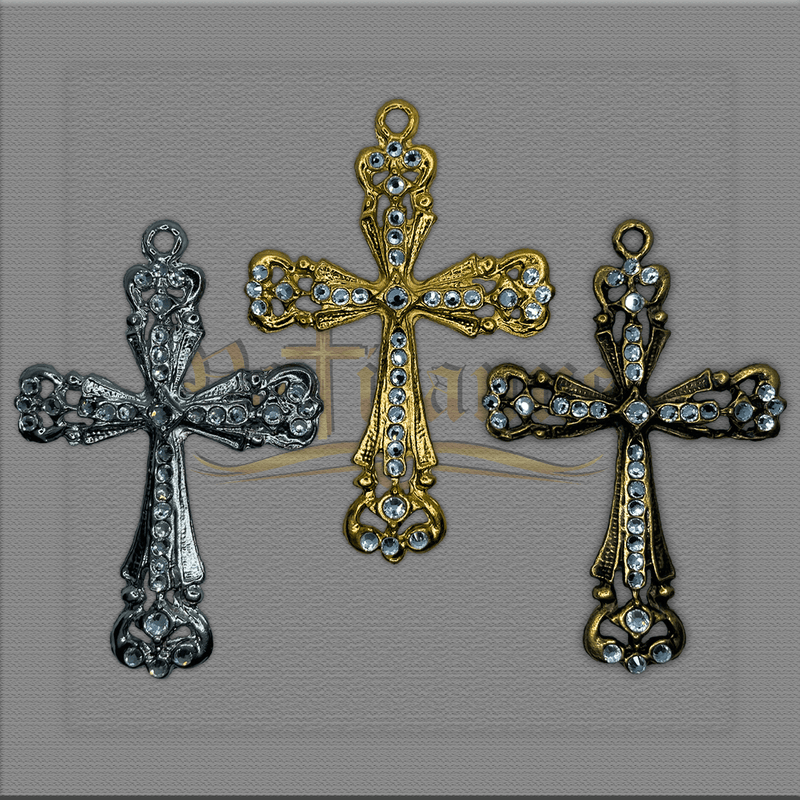 CRUZ COM STRASS PARA TERÇOS DE NOIVA 6,5CM X 4,5CM