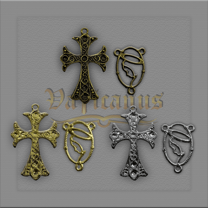 KIT CRUCIFIXO 4,5 x 3cm E ENTREMEIO 2cm x 1,5cm PARA TERÇOS