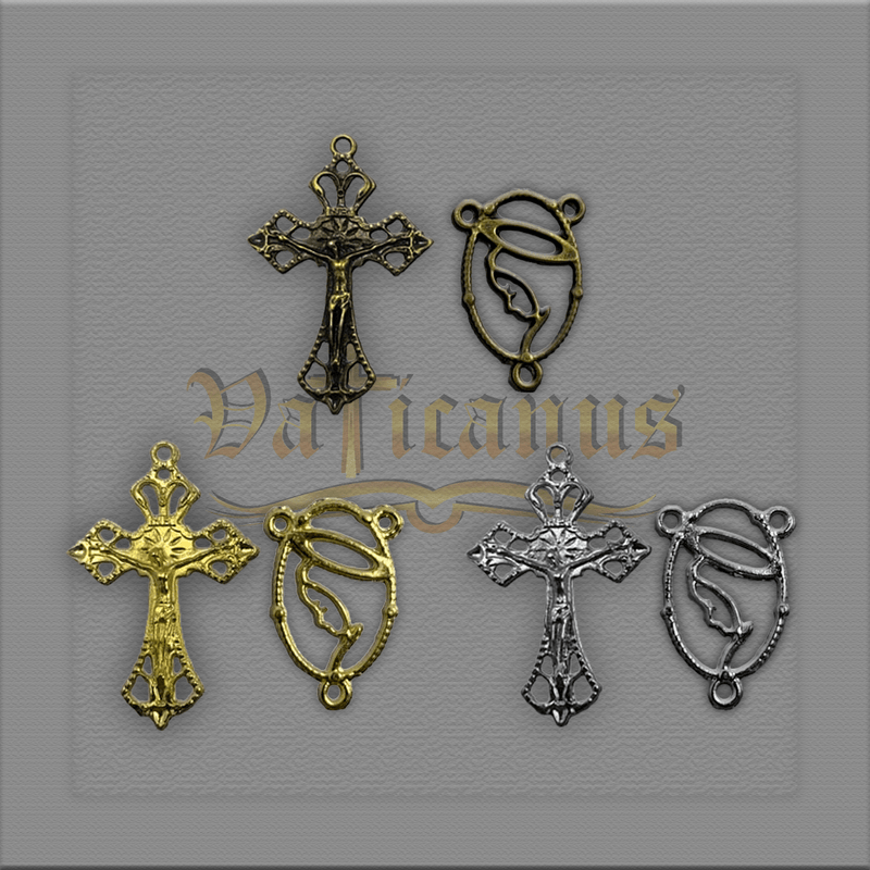 KIT CRUCIFIXO VAZADO 3,8 X 2,7CM E ENTREMEIO TERÇO N. SRA. 2cm x 1,5cm