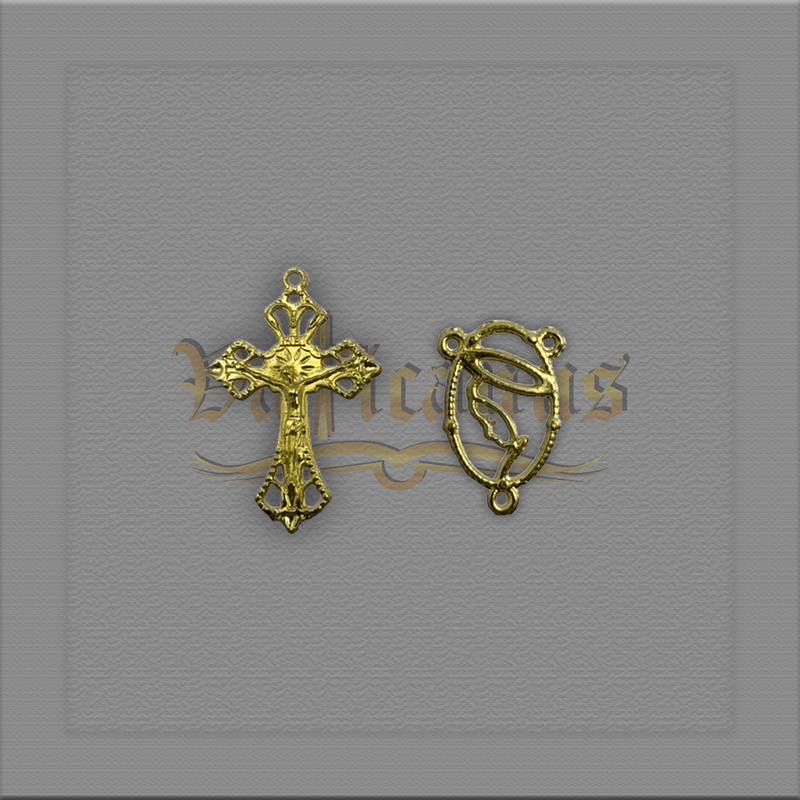 KIT CRUCIFIXO VAZADO 3,8 X 2,7CM E ENTREMEIO TERÇO N. SRA. 2cm x 1,5cm