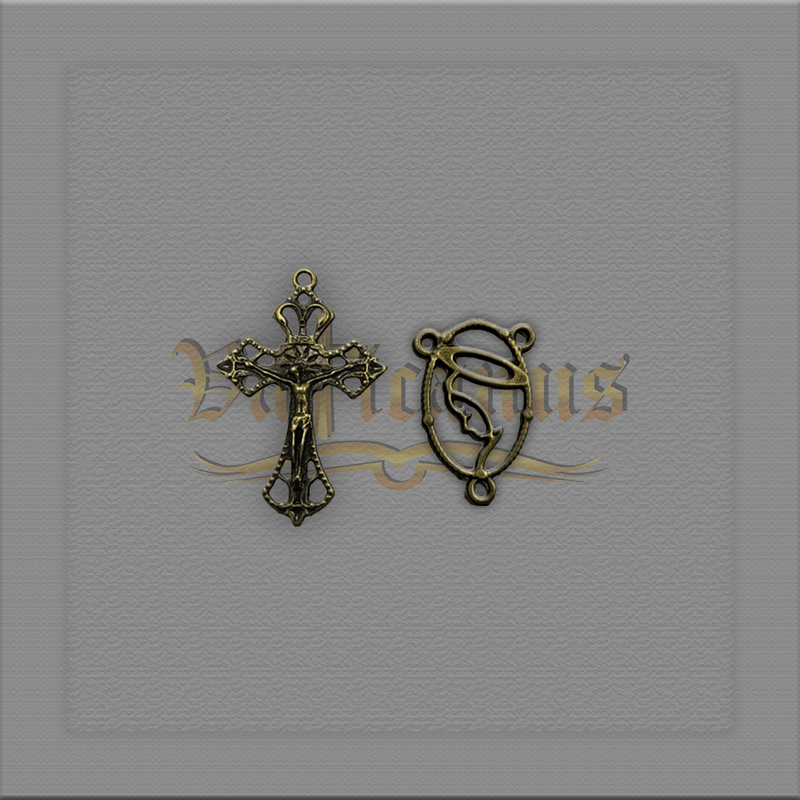 KIT CRUCIFIXO VAZADO 3,8 X 2,7CM E ENTREMEIO TERÇO N. SRA. 2cm x 1,5cm
