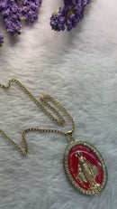 Medalha Milagrosa Resinada C/ Strass Grande 4x3cm Com corrente Inox