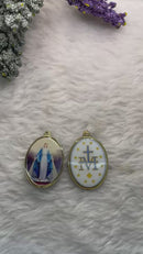 MEDALHA MILAGROSA RESINADA 3,5 X 2,6 CM ouro velho