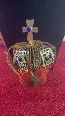 COROA ARTESANAL DOURADA DECORADA P/ IMAGENS DE 10CM A 70CM