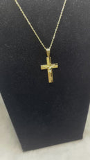 Pingente Cruz com Corrente e Oração do Pai Nosso em Aço Inox Dourado