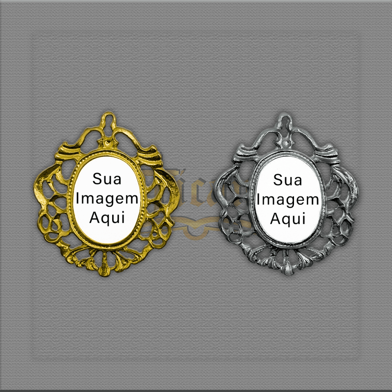 MEDALHA TIPO RELICÁRIO PERSONALIZADA 4,5 x 4cm ( PACOTE COM 5)