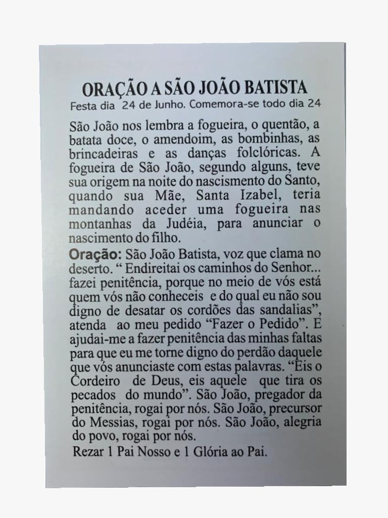 SÃO JOÃO BATISTA - PACOTE C/ 100 SANTINHOS DE PAPEL